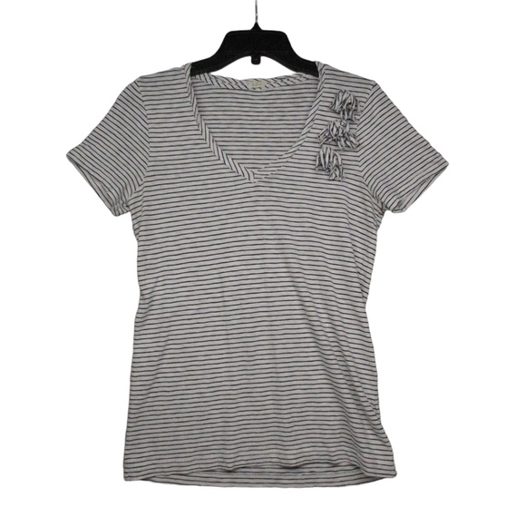 J. Crew Tops - J.CREW White Black‎ Striped Boho Chic Casual V-Neck Short Sleeve T-Shirt Size L